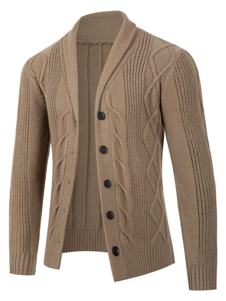 Men's fashionable cardigan with high collar and decorative cable design Lisslune