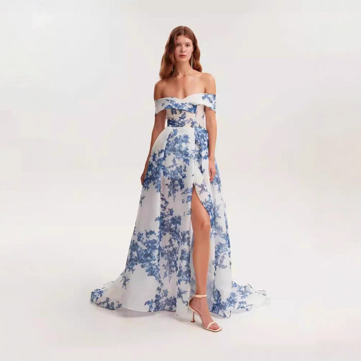 Women's maxi dress made of chiffon with floral pattern Lisslune