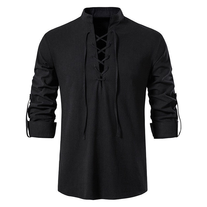 Men's Long Sleeve Shirt with Modern Drawstring Lisslune