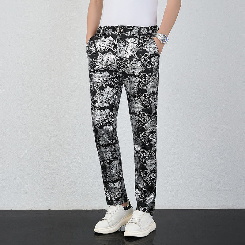 Men's elegant satin pants with floral pattern Lisslune