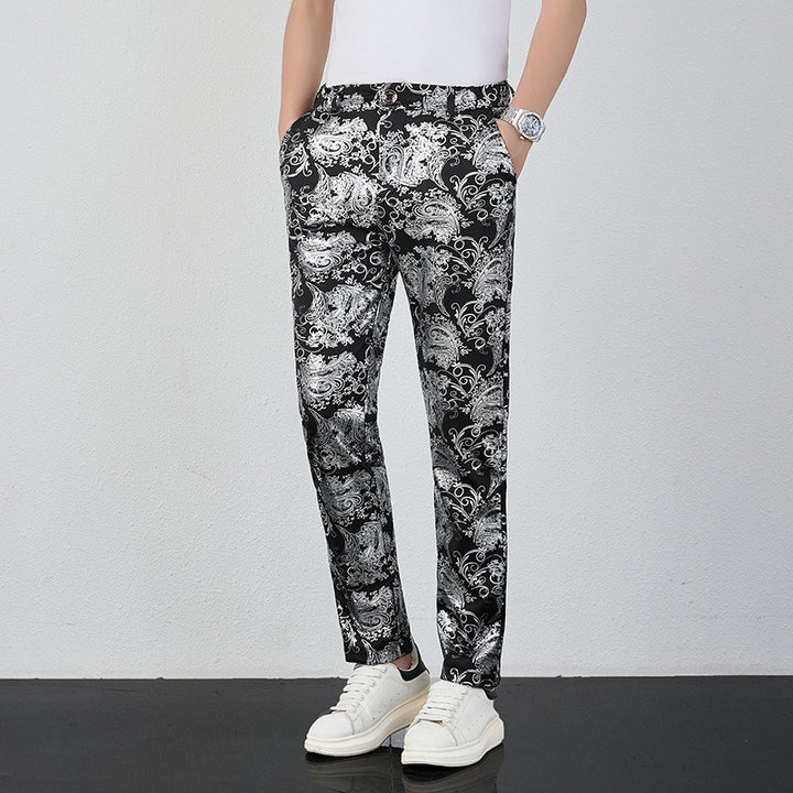 Men's elegant satin pants with floral pattern Lisslune