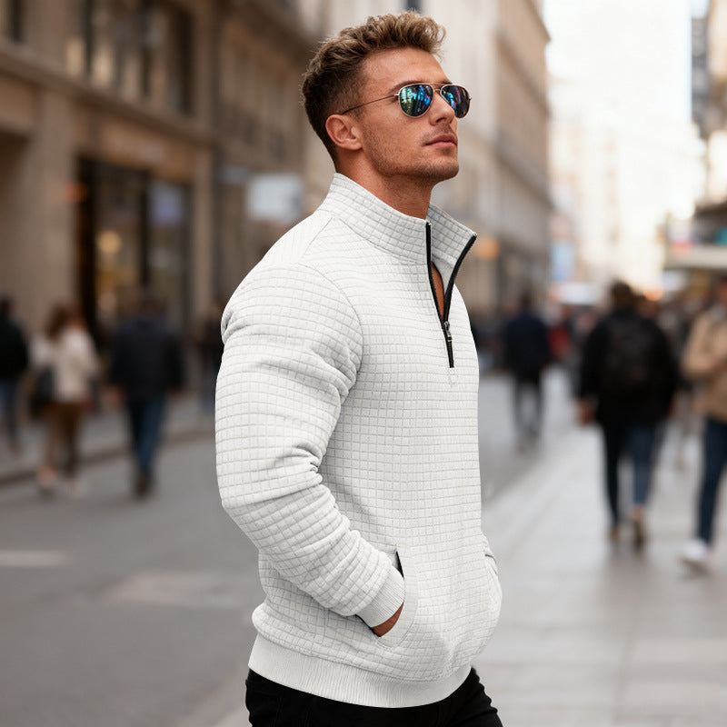 Men's fleece pullover with high collar and practical zipper Lisslune