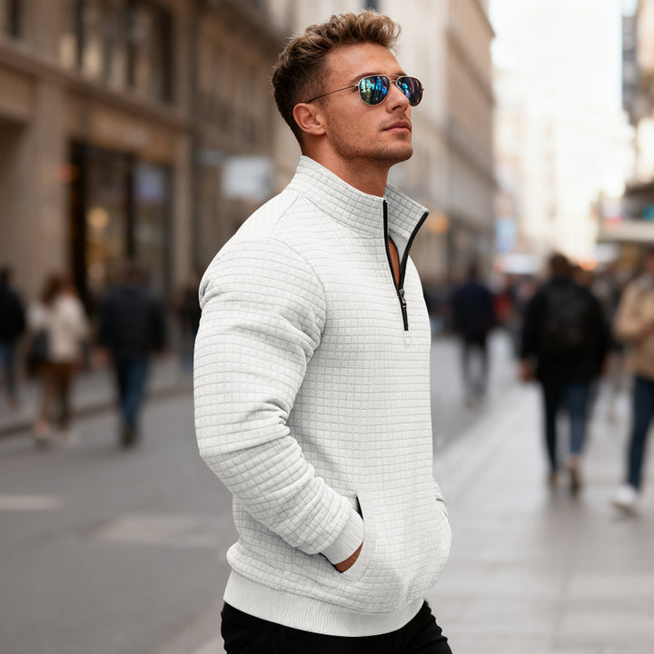 Men's fleece pullover with high collar and practical zipper Lisslune