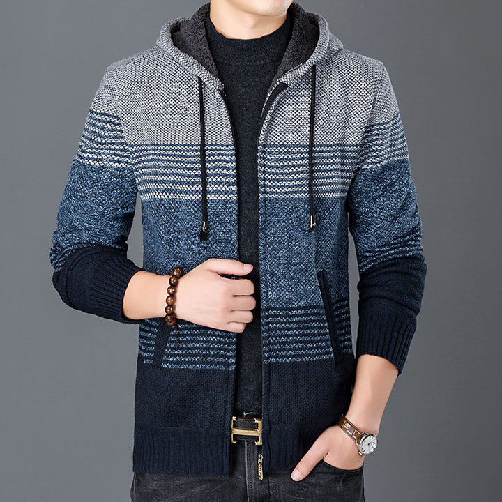 Men's cardigan with hood and modern block stripes Lisslune