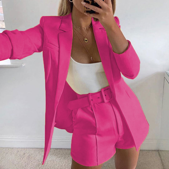 Ladies Fashion Blazer Set with Figure-Hugging Cut and High-Waisted Shorts Lisslune