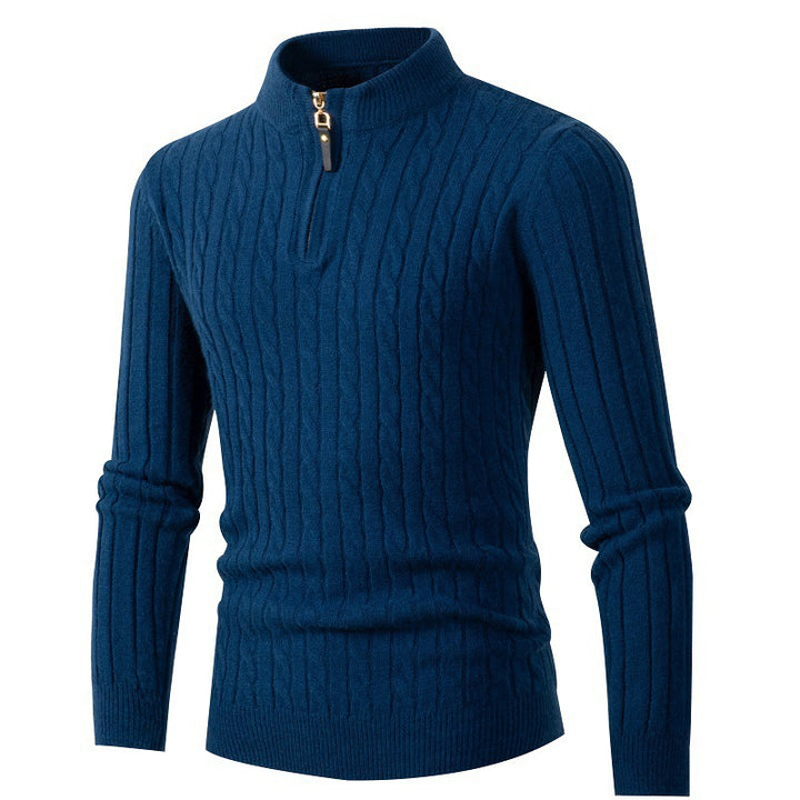 Men's knitted sweater with modern cable pattern and collar zipper Lisslune