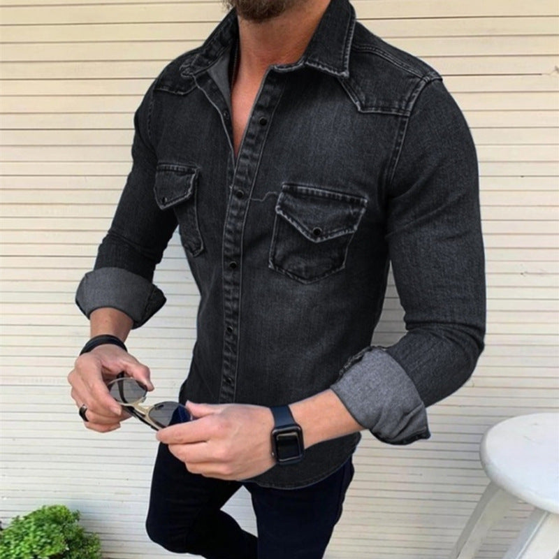 Men's Denim Shirt with Modern Cut and Practical Breast Pockets Lisslune