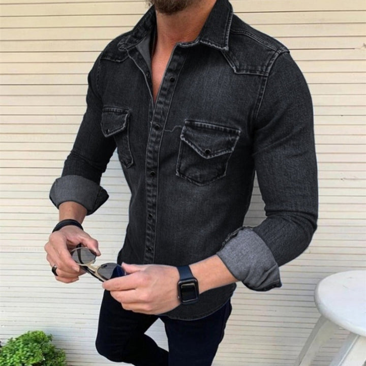 Men's Denim Shirt with Modern Cut and Practical Breast Pockets Lisslune