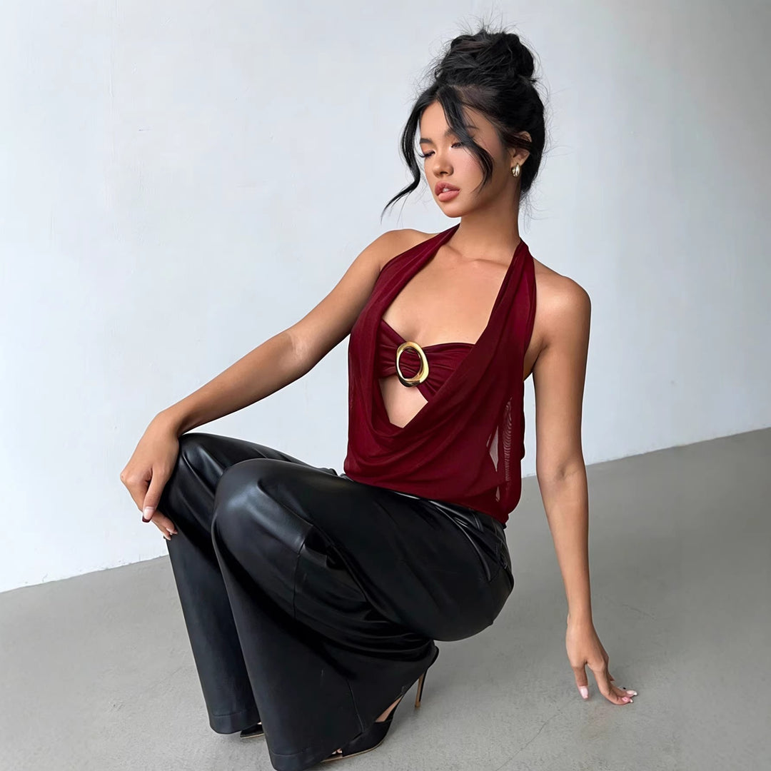 Damen Hochwertiges Wickeltop mit dekorativem Ringdetail Lisslune