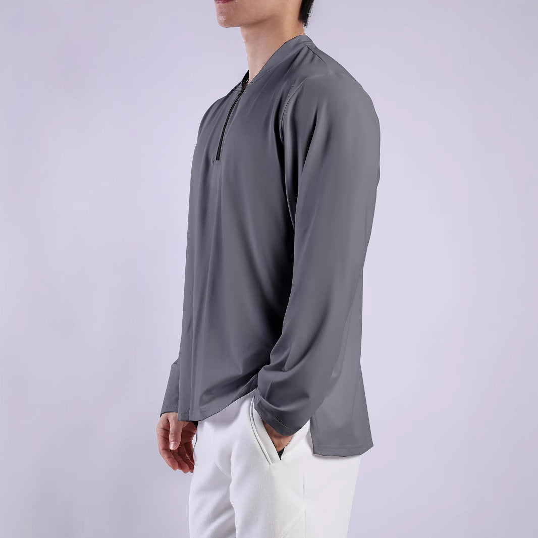 Men's long-sleeve functional shirt with stand-up collar and zipper Lisslune