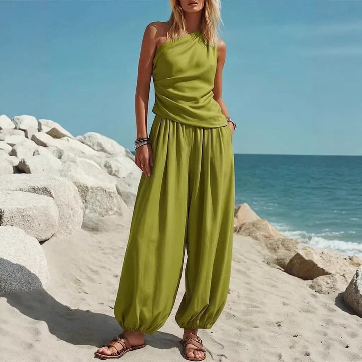 Women's Elegant One-Piece Outfit with Flowing Cut and One-Shoulder Design Lisslune