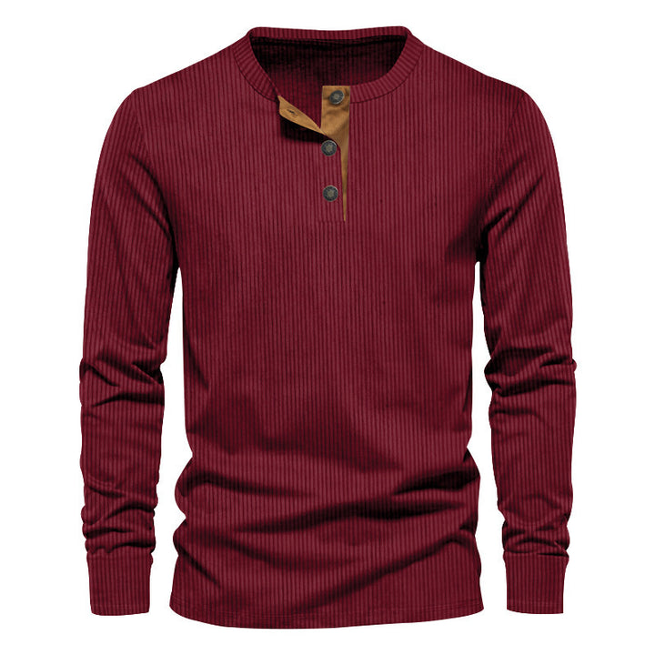 Men's Long Sleeve Henley Shirt with Textured Design and Practical Buttons Lisslune