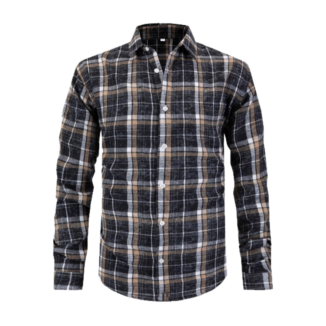 Men's Long Sleeve Flannel Shirt in Check Design Lisslune