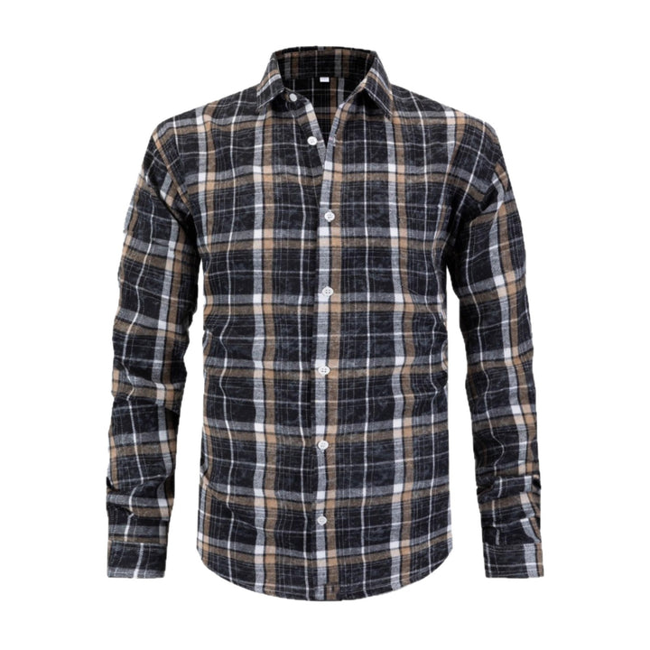 Men's Long Sleeve Flannel Shirt in Check Design Lisslune
