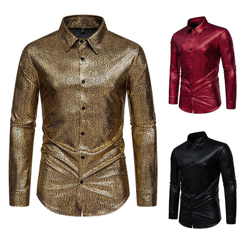 Men's Shiny Long Sleeve Shirt with Extravagant Design Lisslune