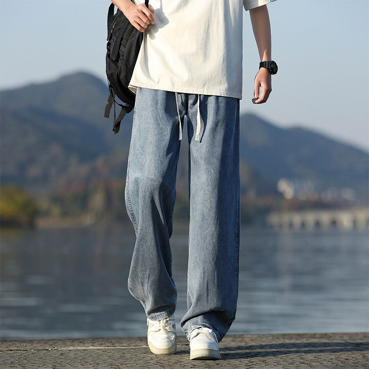 Men's loose and comfortable denim pants with adjustable waistband Lisslune