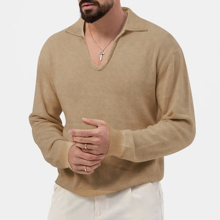 Men's elegant sweater with deep V-neck and textured material Lisslune