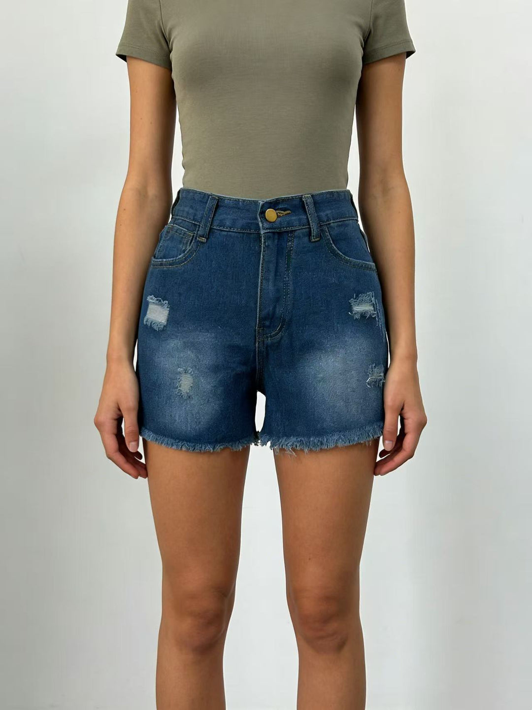 Women's Crop Top and High-Waist Jeans Shorts Lisslune