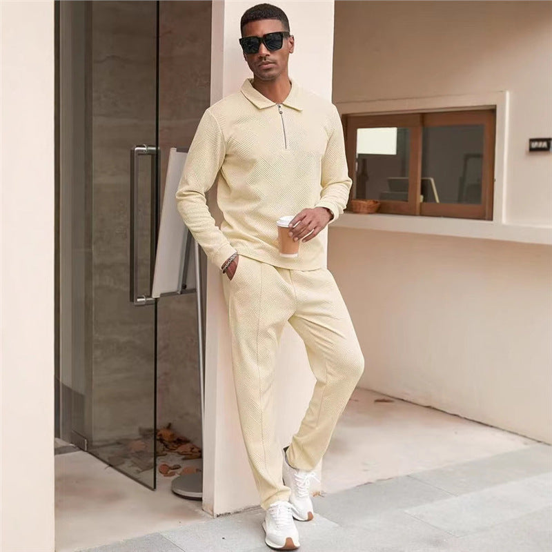 Men's casual leisure sweat set with textured fabric Lisslune
