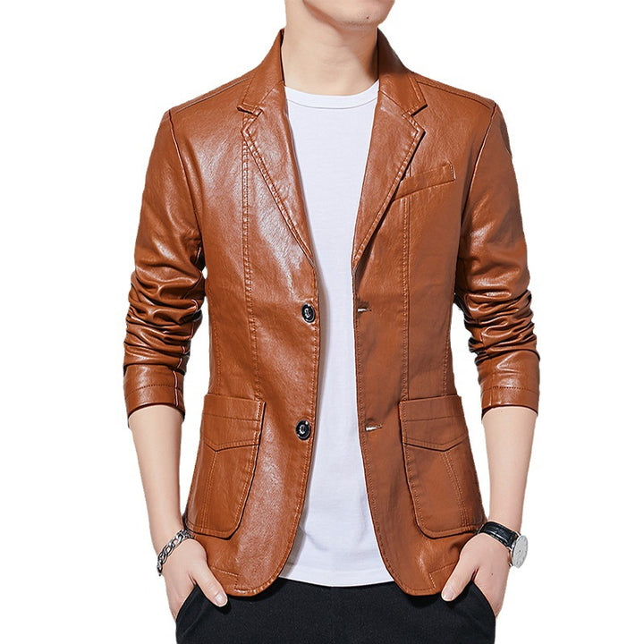 Men's fashionable synthetic leather jacket with practical cut and stylish details Lisslune