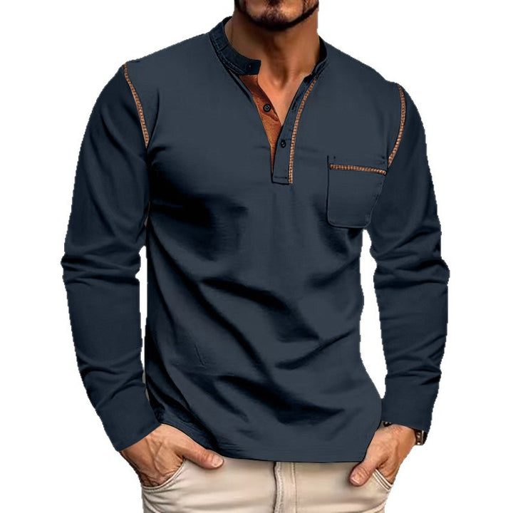 Men's casual long-sleeve blouse with innovative button closure and trendy fabric mix Lisslune