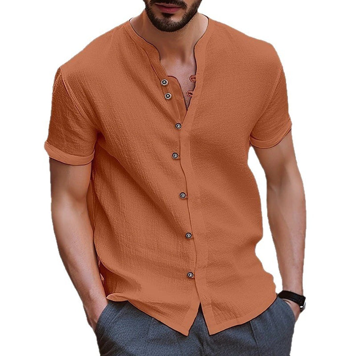 Men's Short Sleeve Shirt with Fashionable Henley Neck Lisslune