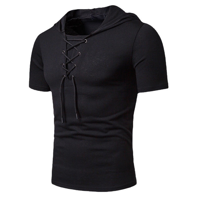 Men's hooded shirt with fashionable lacing design Lisslune