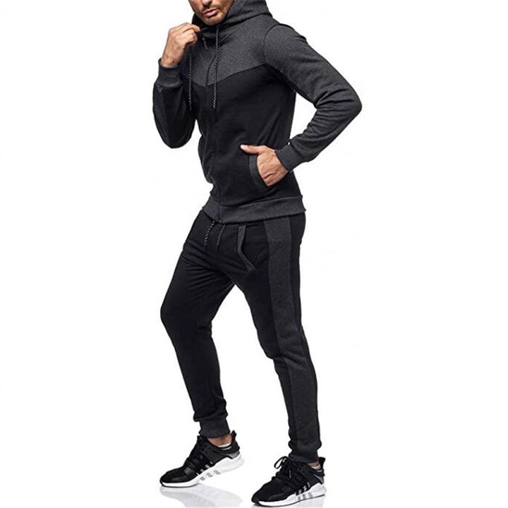 Men's sporty tracksuit set with hood and stylish contrast seams Lisslune