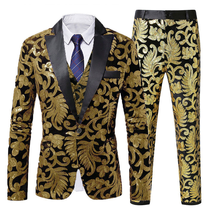 Men's elegant sequin suit set with floral pattern Lisslune