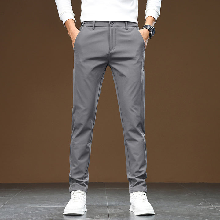 Men's Elegant Leisure Pants with Elastic Waistband and Side Zip Pockets Lisslune