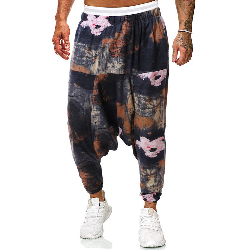 Men's harem pants with unique fantasy pattern and elastic waistband Lisslune