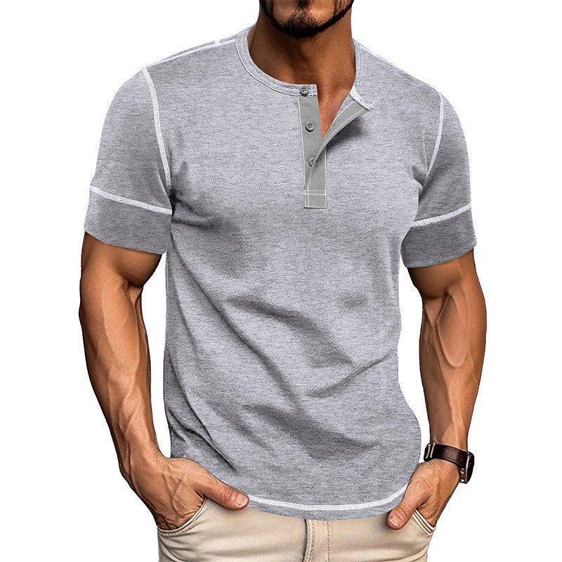Men's short-sleeve shirt with modern Henley collar and stylish contrast stitching Lisslune