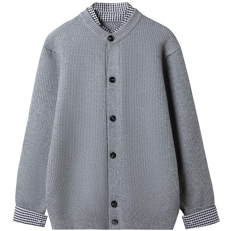 Men's Casual Cardigan with Checkered Collar Processing Lisslune