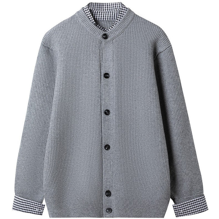 Men's Casual Cardigan with Checkered Collar Processing Lisslune