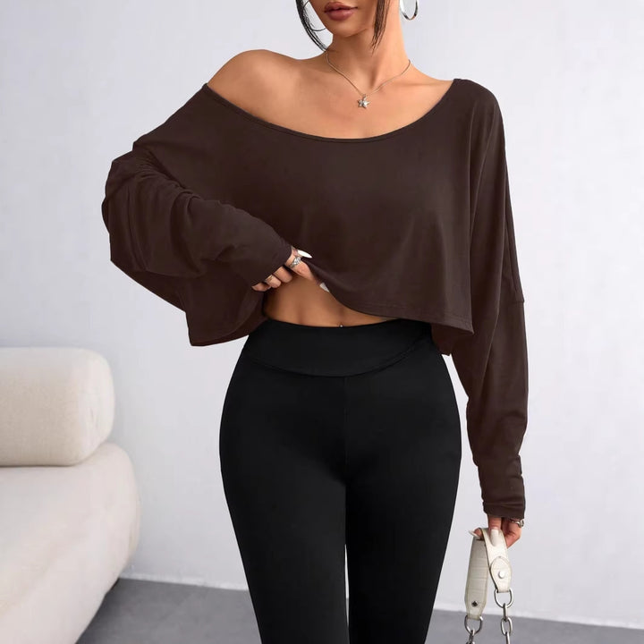 Women's Casual Crop Top with Loose Fit and Asymmetrical Neckline Lisslune