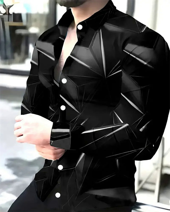 Men's Long Sleeve Shirt with Modern 3D Triangle Design Lisslune