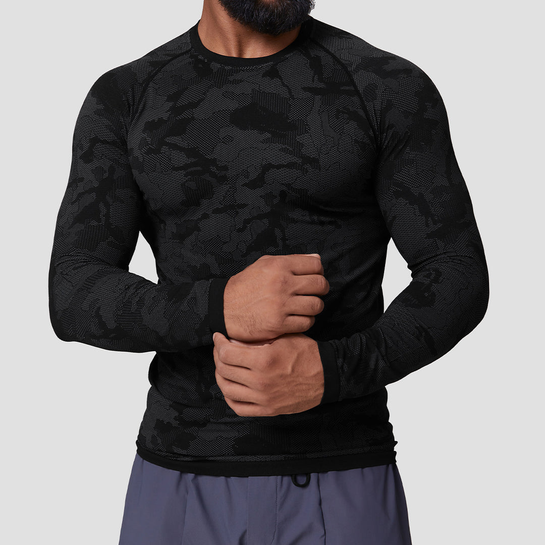 Men's Long Sleeve Compression Shirt with Camouflage Pattern Lisslune