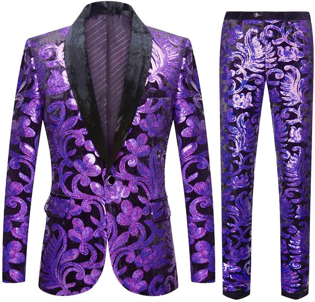 Men's elegant velvet suit with shiny sequin pattern Lisslune