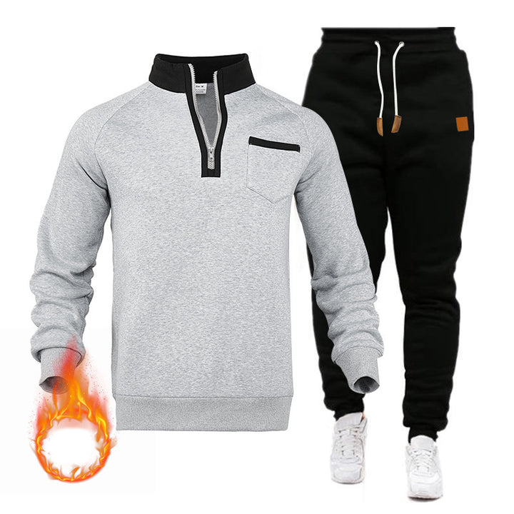 Men's sweatshirt and jogging pants set with modern stand-up collar and practical chest pocket Lisslune