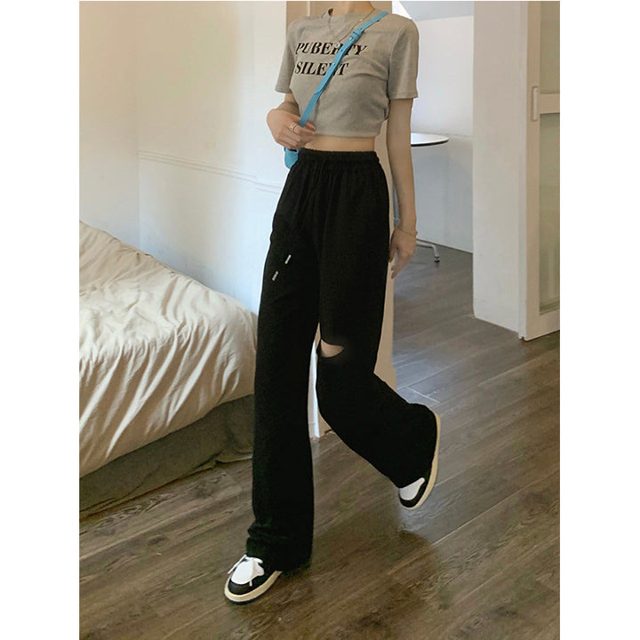 Women's comfortable leisure pants with fashionable cut-out details Lisslune