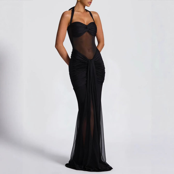 Damen elegantes Kleid im Bodycon-Stil mit raffiniertem Mesh-Einsatz Lisslune