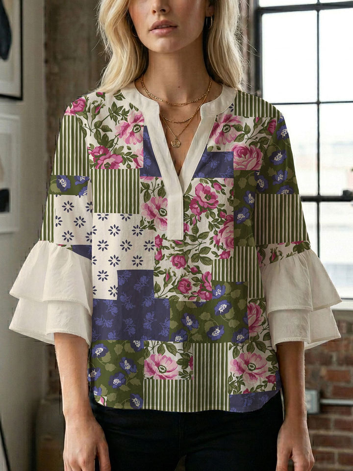 Women's blouse shirt with voluminous sleeves and creative print design Lisslune