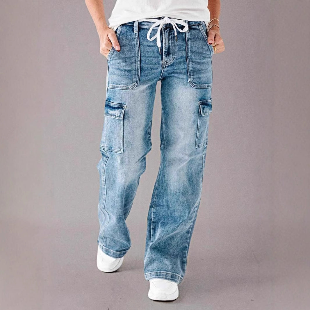 Ladies Cargo Jeans with Wide Leg and High Pockets Lisslune