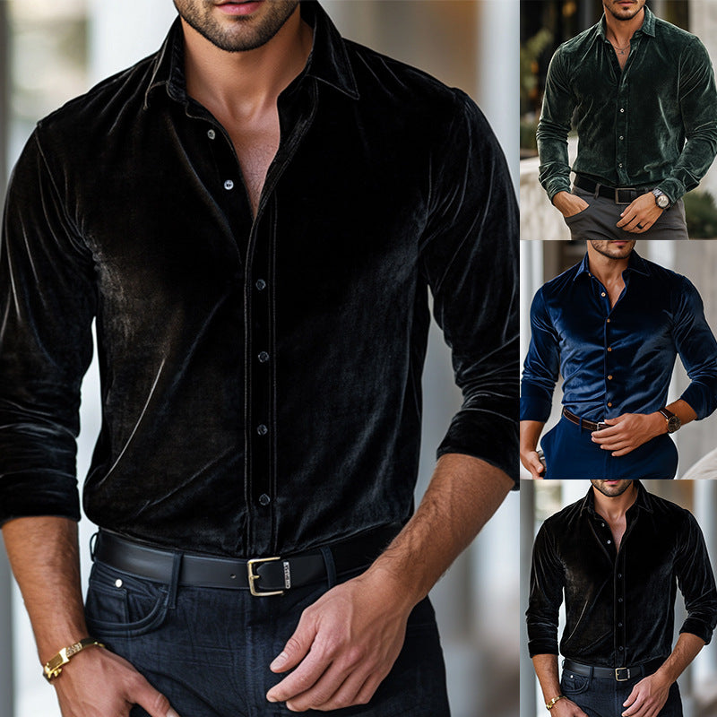 Men's elegant velvet shirt with fine details Lisslune