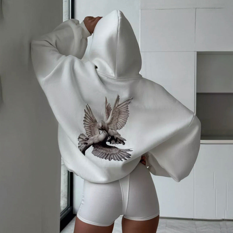 Women's hoodie with artistic bird design and relaxed fit Lisslune
