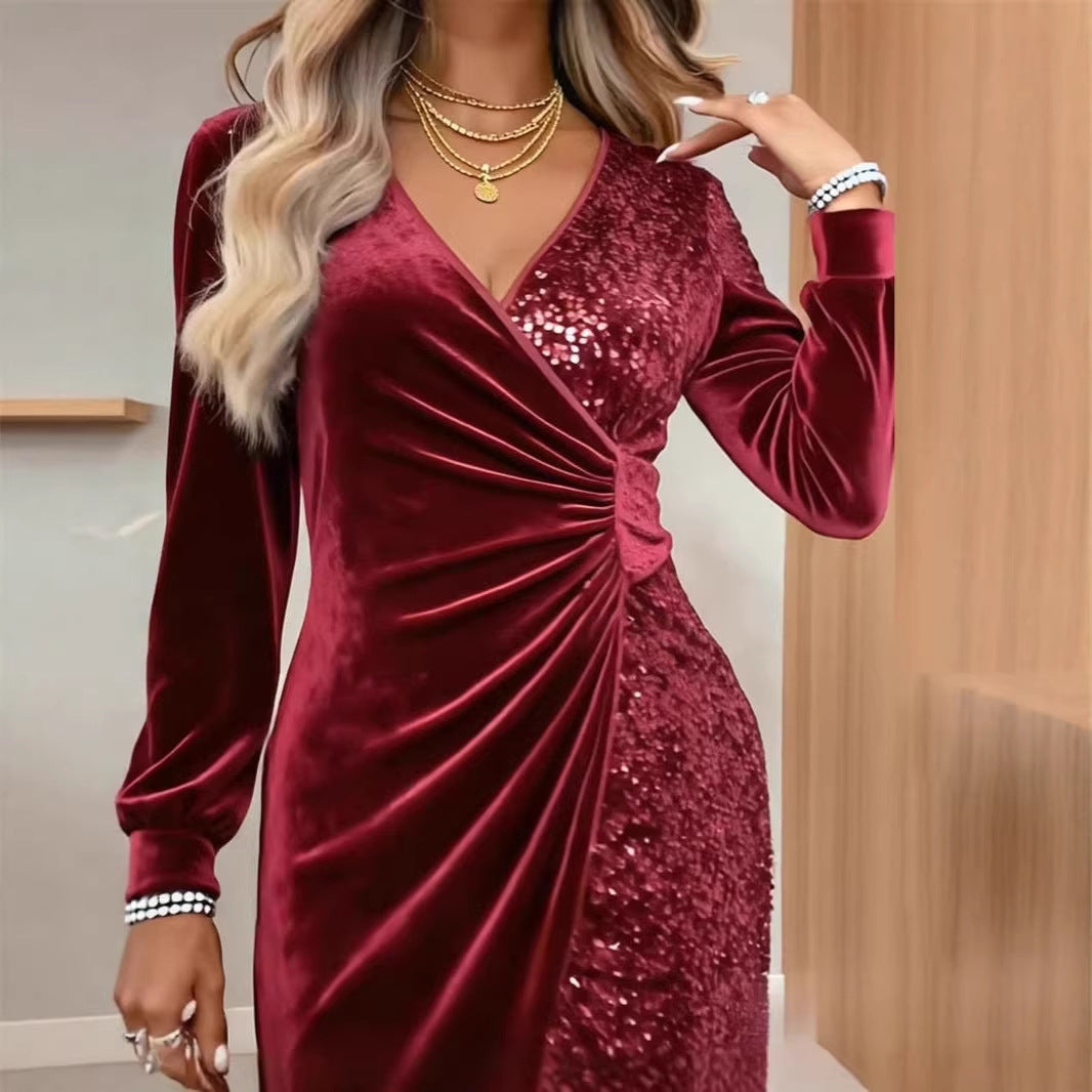 Damen Glamouröses Wickelkleid mit Pailletten und schimmernden Details Lisslune