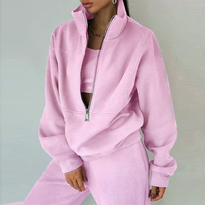 Women's zip hoodie with high collar and casual cut Lisslune