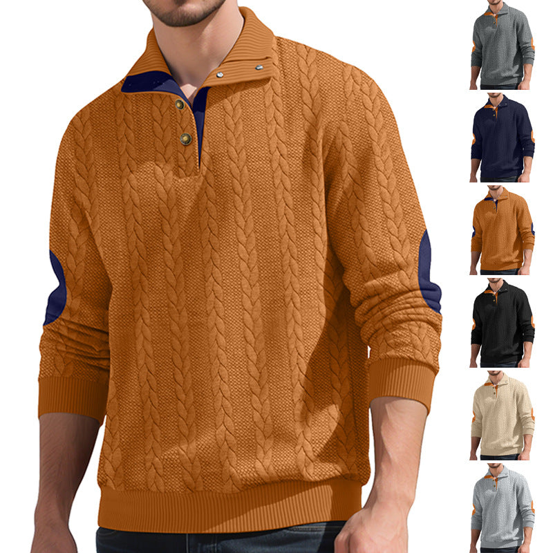 Men's fashionable knitted sweater with button placket and contrast details Lisslune