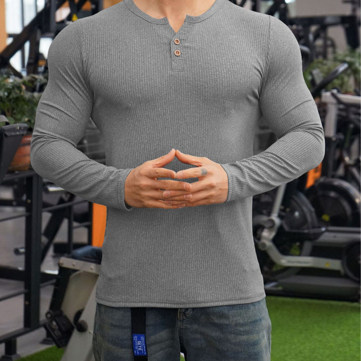 Men's long sleeve shirt with textured design and button placket Lisslune