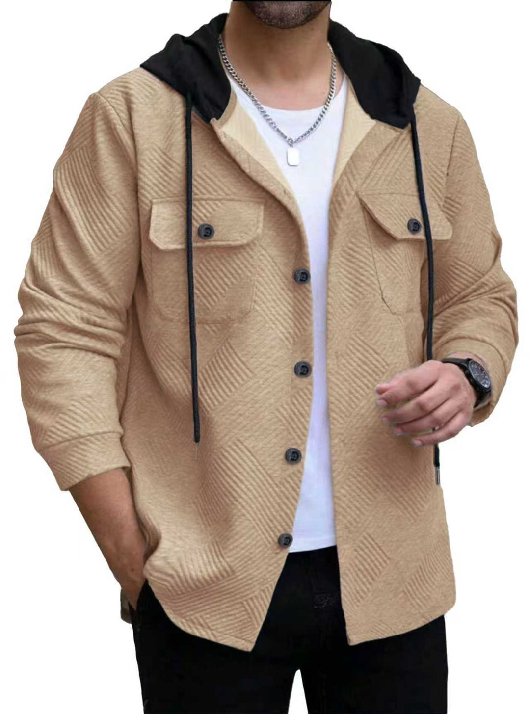Men's casual shirt jacket with hood function and practical pockets Lisslune